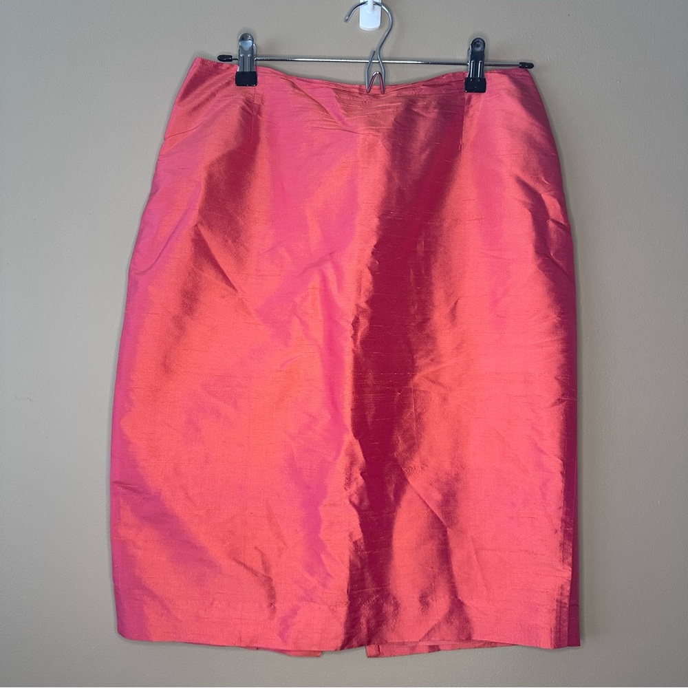 100% Silk Pencil Skirt, Bright Coral, Fully Lined, Back Zip, Dress Up or Down